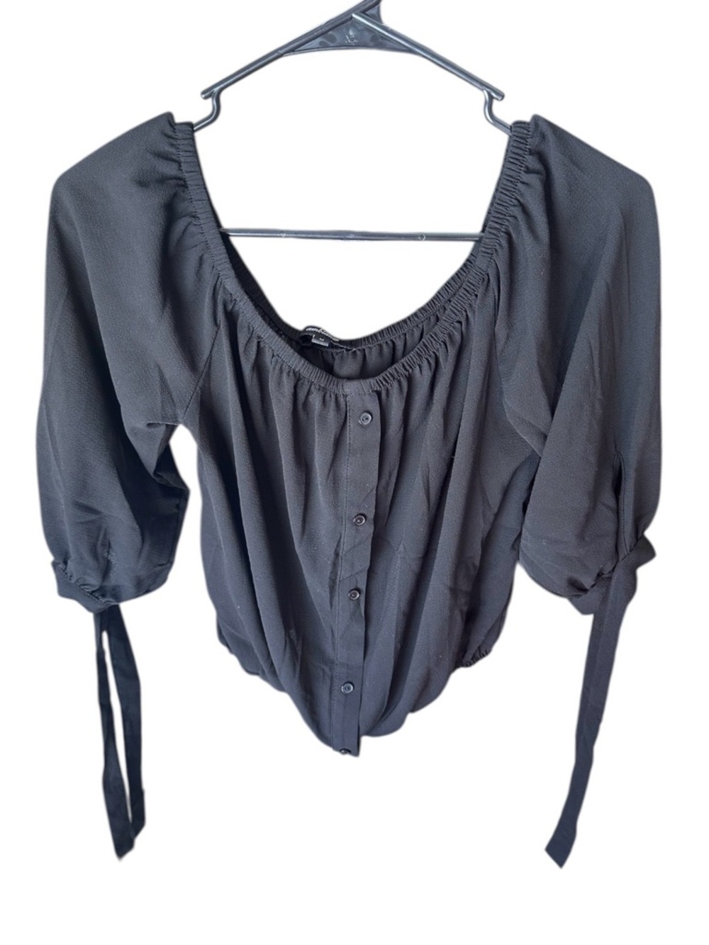 Ambiance Black Off-Shoulder Button-Front Blouse